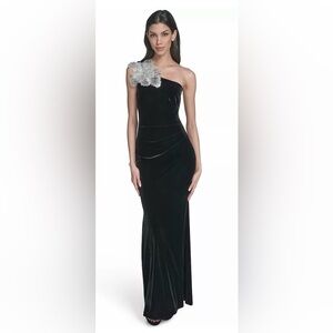 Eliza J Black Velvet One-Shoulder Maxi Dress